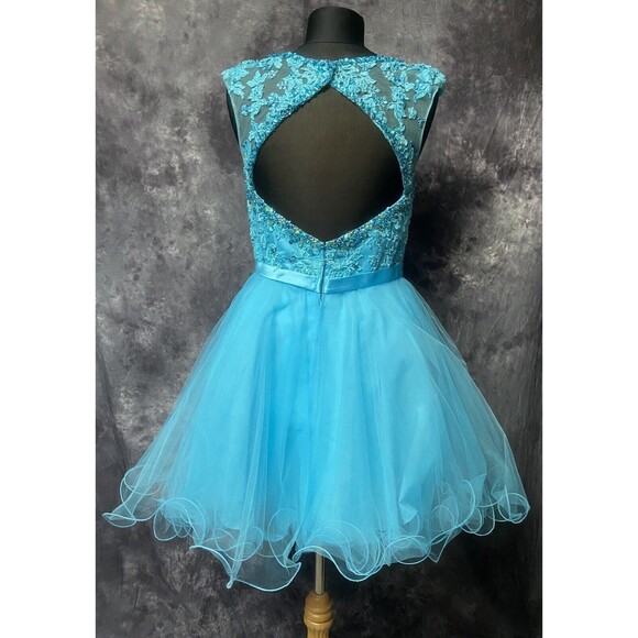 Morilee NWT Size 10 Beaded Lace Keyhole Dress #9335 Freeze Blue Homecoming $290 - Picture 10 of 16